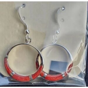 Mediterranean Red Coral Earrings Sterling Silver
